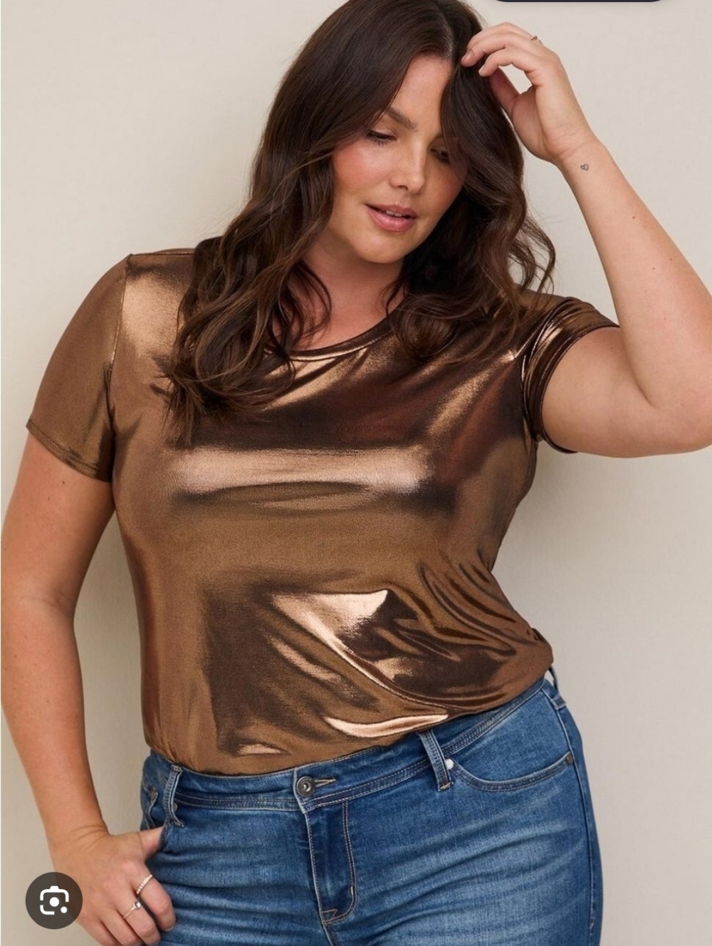Torrid Metallic Bronze Short-Sleeve Top